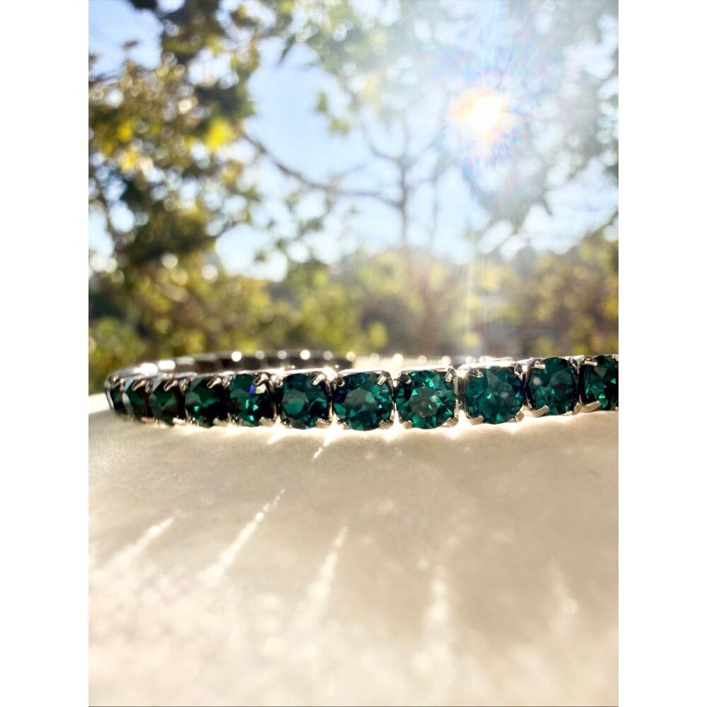 Authentic Swarovski Emerald Green Crystal Stretch Tennis Bracelet